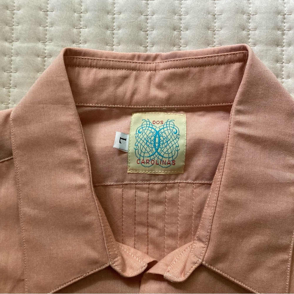 Dos Carolinas Guayabera Button Down Shirt Men’s Large Peach Cotton Short Sleeve - Picture 3 of 11